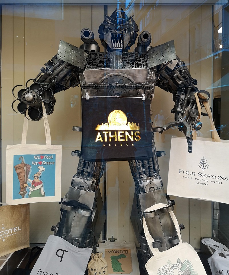 Metal life-size figure with Athens logo