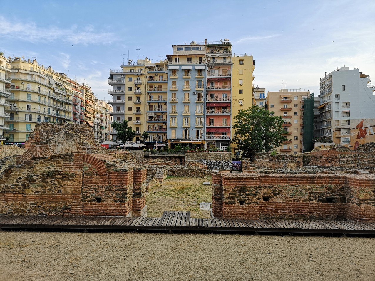 Apartment blocks and ancient walls 